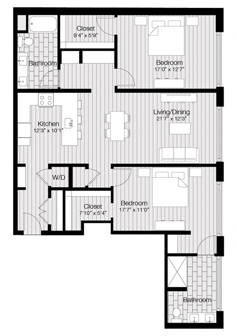 Floor plan for 2 beds, 2 baths, 1462 sqft
